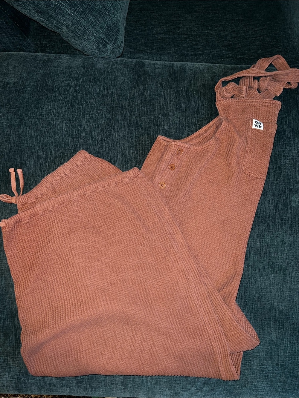 Lucy & Yak Waffle Knit Suspender Jumpsuit - Rust